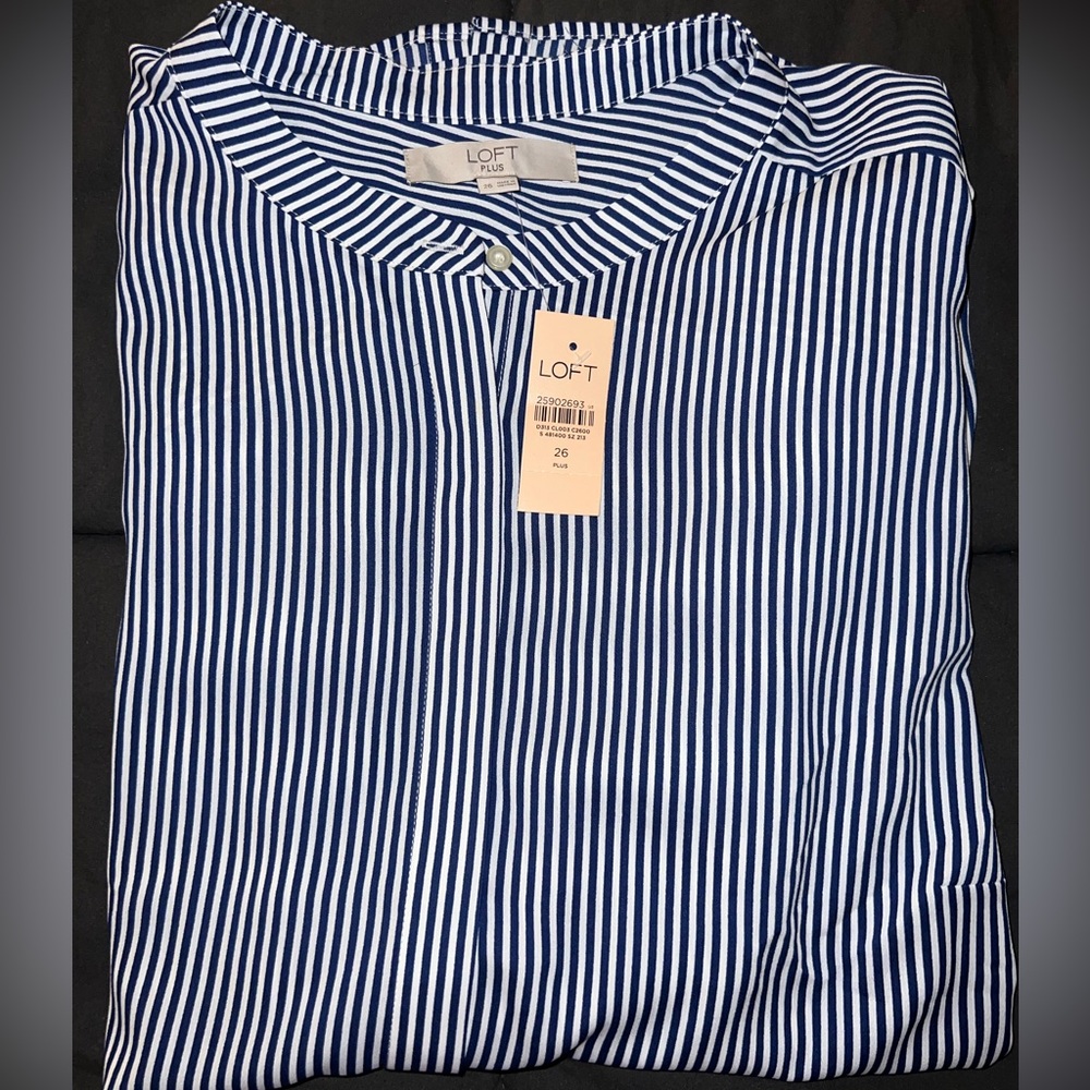 NWT - LOFT Plus Size 26 Blue and White Button Blouse